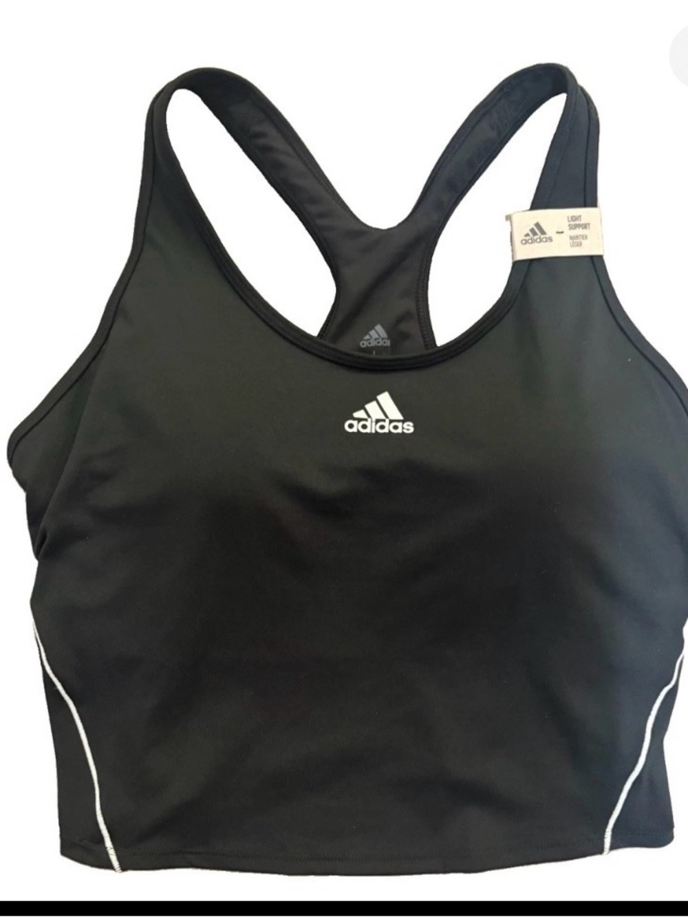 adidas Black Racerback Light-Support Sports Bra with White Logo